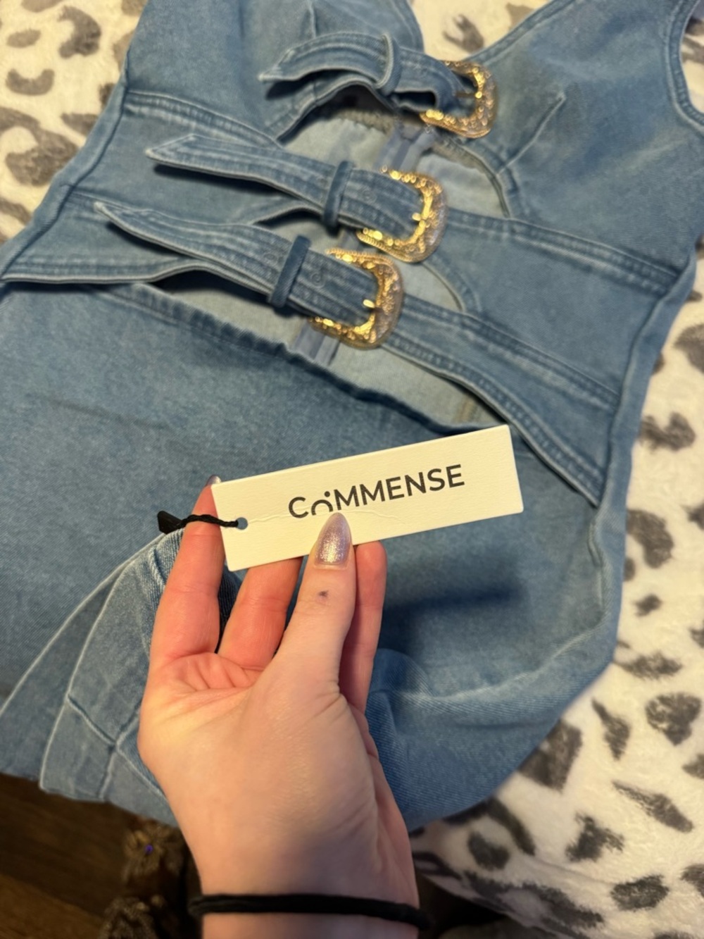 Commense Blue Denim Buckle Mini Dress - Picture 7 of 9
